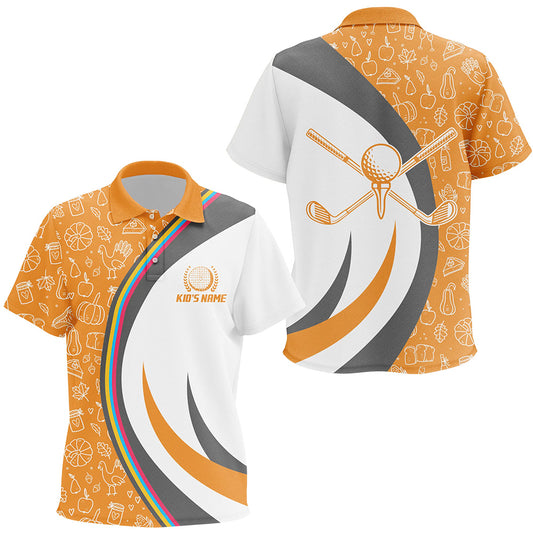 Personalized Thanksgiving Golf Kids Polo Shirt Custom Orange Golf Shirts For Kid Cool Golf Gifts LDT0838