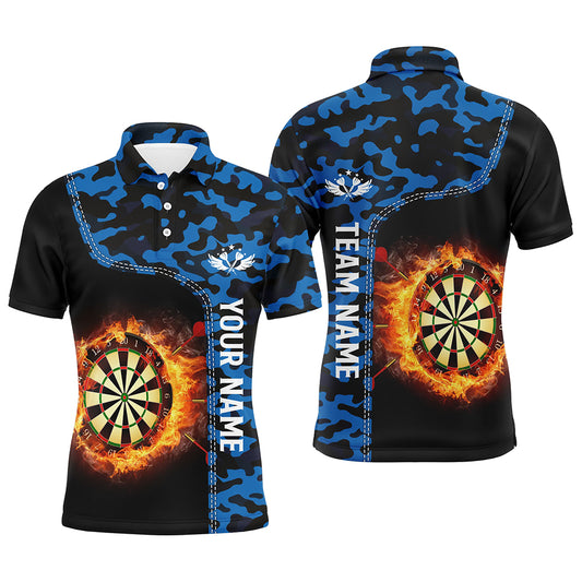 Blue Camo Flame Darts Board Mens Polo Shirt Custom Darts Shirt For Men Dart Jerseys LDT1238