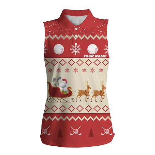 Reindeer Christmas Womens Sleeveless Golf Polo Shirt Custom Red Golf Shirts For Women Xmas Golf Gifts LDT0851