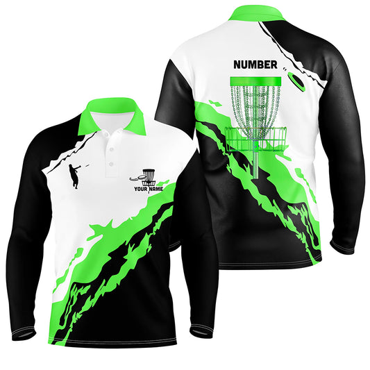 Green Black Mens Disc Golf Polo Shirts Customized Disc Golf Shirts For Men Disc Golf Gifts LDT1248