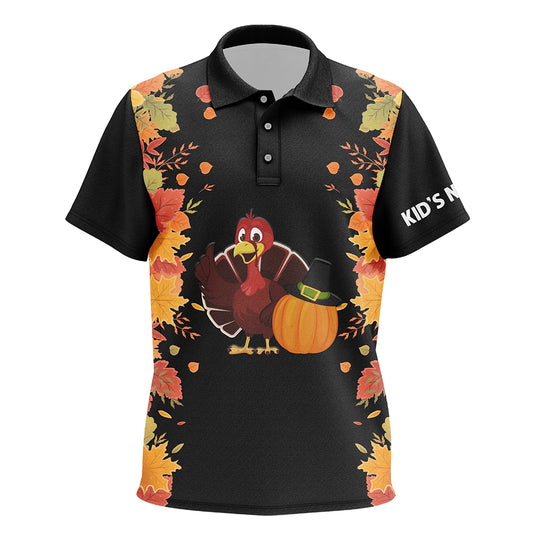 Turkey Thanksgiving Funny Kids Golf Tops Autumn Leaves Customized Golf Shirts For Kid Golf Gifts LDT0882