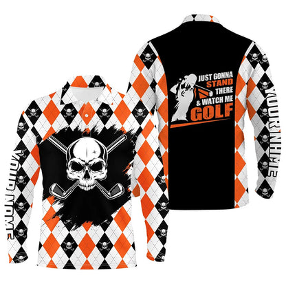Mens Skull Golf Shirt Custom Golf Shirt With Skulls, Argyle Golf Shirts For Men, Halloween Golf Gifts LDT0069