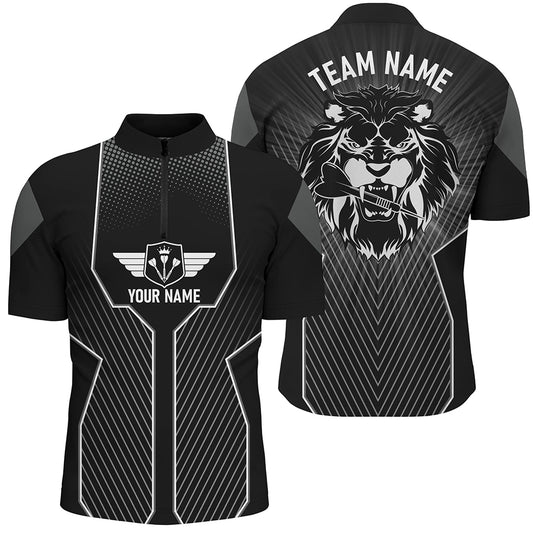 Black Lion Custom Dart Quarter Zip Shirt For Men Cool Darts Jersey Team Uniform Darts Gift LDT0897