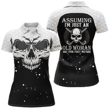 Load image into Gallery viewer, Assuming Im Just An Old Woman Black White Skull Golf Polo Shirt Scary Golf Shirts For Women LDT0591