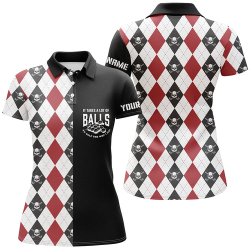 It Takes A Lot Of Balls Womens Skull Argyle Golf Polo Shirt Golf Shirts For Women Golf Gifts LDT0608