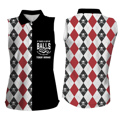 It Takes A Lot Of Balls Skull Argyle Womens Sleeveless Polo Shirt Golf Shirts For Women Golfing Gifts LDT0608