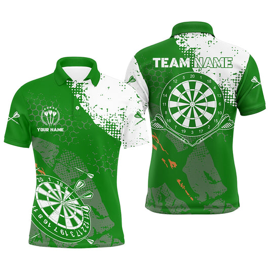 Retro Green White Pattern Custom Mens Darts Polo Shirts Dart Team Jerseys For Men LDT0899