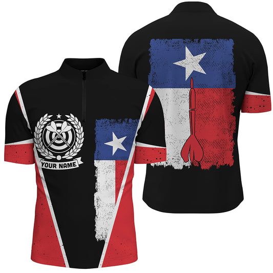 Retro Texas Flag Darts Quarter Zip Shirt Custom Name Patriotic Darts Jerseys For Men LDT0316