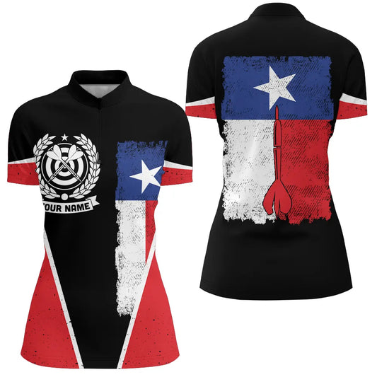 Retro Texas Flag Darts Quarter Zip Shirt Custom Name Patriotic Darts Jerseys For Women LDT0316