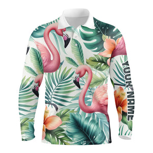 Pink Flamingo Tropical Pattern Mens Golf Polo Shirt Custom Golf Shirts For Men Golf Gifts LDT1310