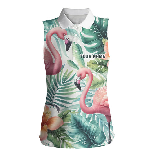 Pink Flamingo Tropical Pattern Womens Sleeveless Polo Shirt Custom Golf Shirts For Women Golf Gifts LDT1310