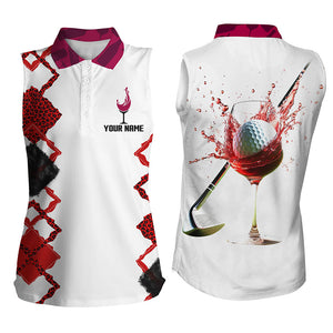 White Red Wine Leopard Golf Shirts For Women Custom Name Womens Sleeveless Polo Shirt Golfing Gifts LDT1311