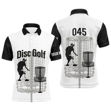 Load image into Gallery viewer, Black And White Mens Disc Golf Polo Shirts, Personalized Disc Golf Shirts For Men, Disc Golf Gifts LDT0085