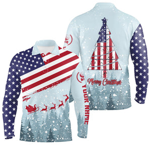 Christmas Usa Flag Golf Mens Polo Shirt Custom Winter Forest Patriotic Golf Shirts For Men LDT0670
