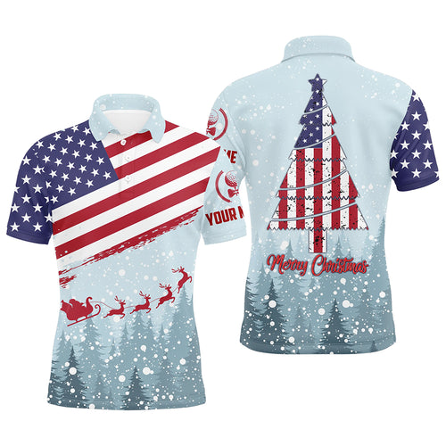 Christmas Usa Flag Golf Mens Polo Shirt Custom Winter Forest Patriotic Golf Shirts For Men LDT0670
