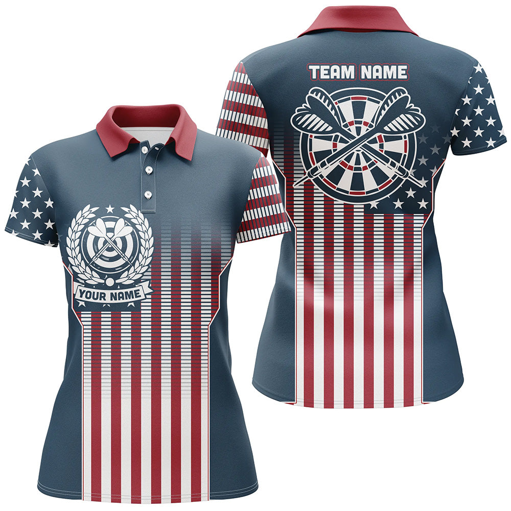 Vintage Gradient American Flag Emblem Darts Polo Shirt Custom Dart Jersey For Women LDT0363