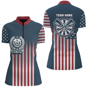 Vintage Gradient American Flag Emblem Darts Quarter-Zip Shirt Custom Dart Jersey For Women LDT0363