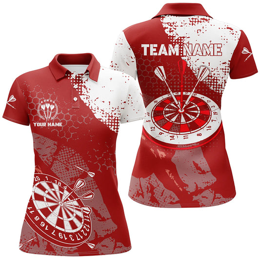 Retro Red White Pattern Custom Womens Darts Polo Shirts Dart Team Jerseys For Women LDT0704