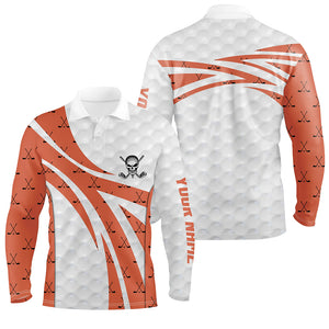 White Orange Skull Golf Pattern Polo Shirt Custom Golf Shirts For Men Cool Golf Gifts LDT0401