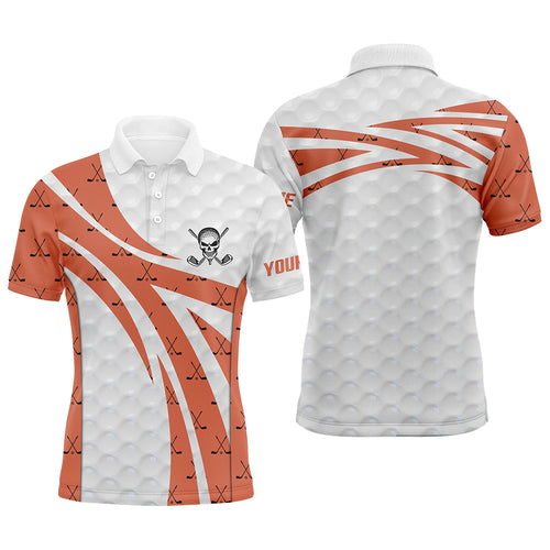 White Orange Skull Golf Pattern Polo Shirt Custom Golf Shirts For Men Cool Golf Gifts LDT0401