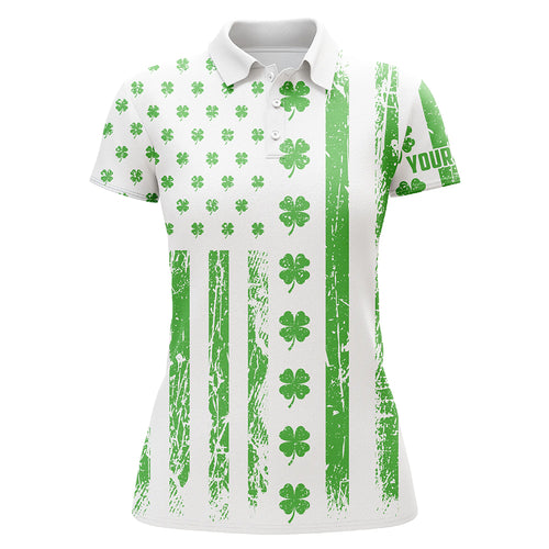 St Patrick's Day American Flag Womens Golf Polos Green Clover Patriotic Golf Tops For Women LDT1356