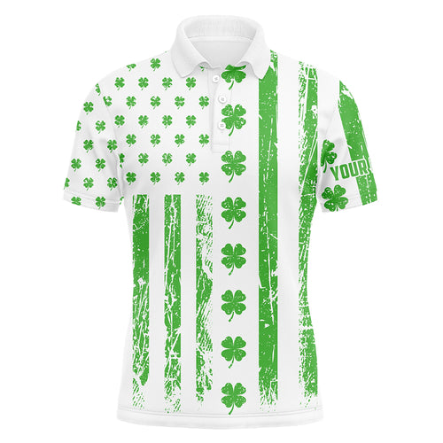St Patrick's Day American Flag Mens Golf Polo Shirts Green Clover Patriotic Golf Tops For Men LDT1356