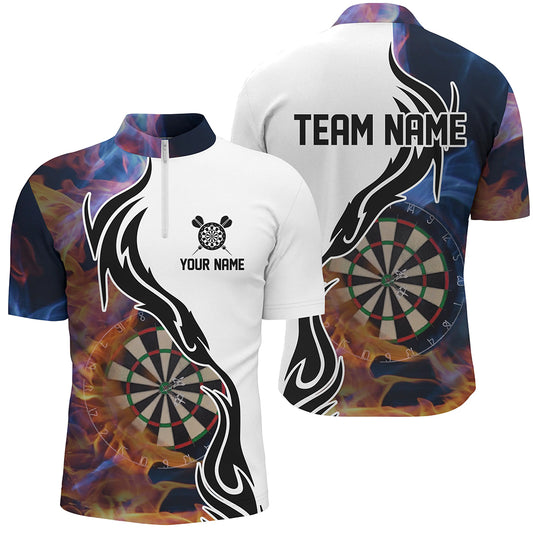 Fire Flame Dartboard Mens Darts Quarter Zip Shirt Custom Darts Shirt For Men Dart Jerseys LDT1363