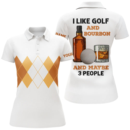 I Like Golf And Bourbon Golf Polo Shirt Custom Yellow Argyle Golf Shirts For Women Golf Gifts LDT0949