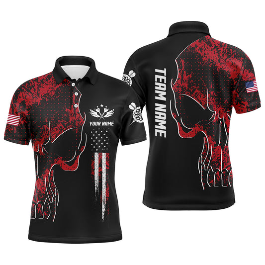 Red Grunge Camo American Flag Skull Darts Mens Polo Shirt Patriotic Dart Jerseys For Men LDT0992