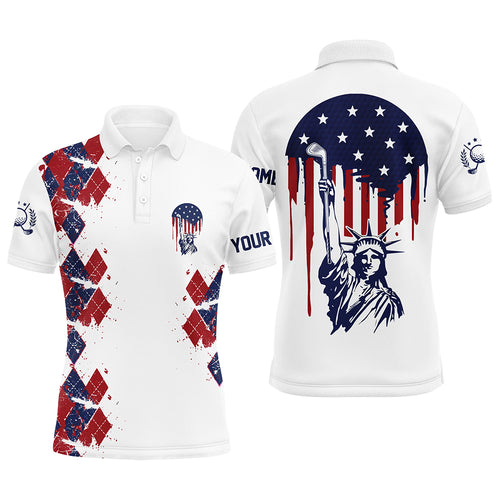 Statue Of Liberty 4Th Of July American Flag Argyle Mens Golf Polos Patriotic Golf Shirts For Men LDT0476