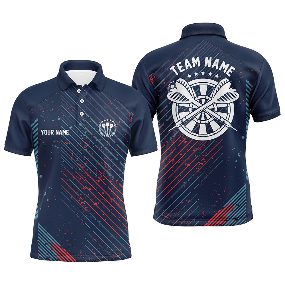 Personalized Red Blue Geometric Pattern Mens Darts Polo Shirt Navy Darts Jersey For Men LDT0484