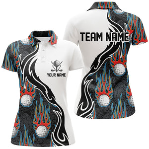 Fire Flame Golf Ball Black White Golf Polo Shirt Personalized Golf Tops For Women Golf Gifts LDT0783