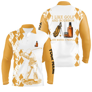 I Like Golf And Bourbon Mens Golf Polo Shirts Customized Yellow Argyle Golf Shirts For Men Golf Gifts LDT0791