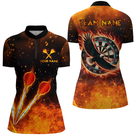 Orange Fire Flame Eagle Darts Quarter Zip Shirt Custom Darts Shirt For Women Dart Jerseys LDT1441