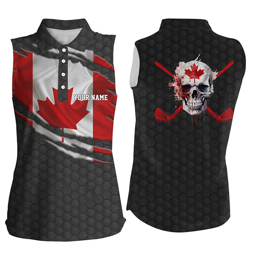 3D Canada Flag Skull Womens Sleeveless Golf Polo Shirts Personalized Patriotic Golf Shirts For Women LDT0511