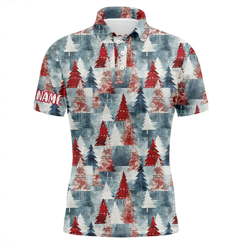 Grunge American Christmas Tree Red Blue Mens Golf Polo Shirts Vintage Golf Shirts For Men LDT0583