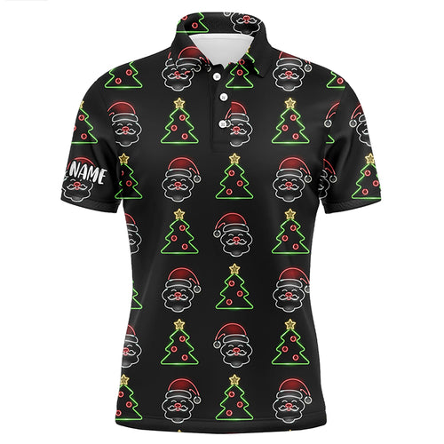 Neon Christmas Tree And Santa Mens Golf Polo Shirts Custom Funny Golf Shirts For Men LDT0621