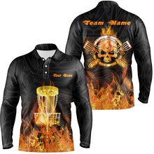 Load image into Gallery viewer, Fire Flame Disc Golf Mens Polo Shirt Custom Orange Skull Disc Golf Shirts For Men Golf Gifts LDT0905