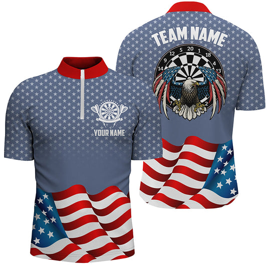 American Flag Patriotic Dart Quarter Zip Shirt Eagle Stars Pattern Custom Mens Dart Jersey LDT0634