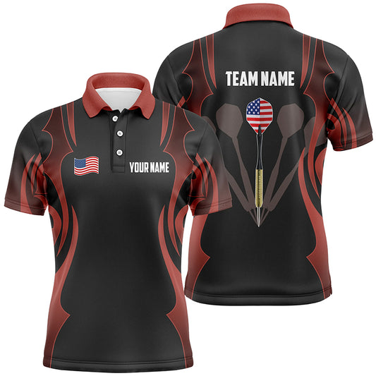 Personalized Black Red Mens Darts Polo Shirt American Flag Patriotic Dart Jerseys For Men LDT0914