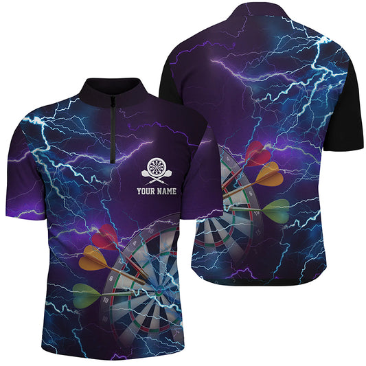Personalized Thunder Lightning Blue Purple Darts Quarter-Zip Shirt Dart Jersey For Men LDT0358