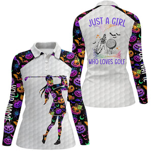 Womens Halloween Golf Shirt Multicolored Pumpkins And Bats Golf Shirts For Women Halloween Golf Gifts LDT0111