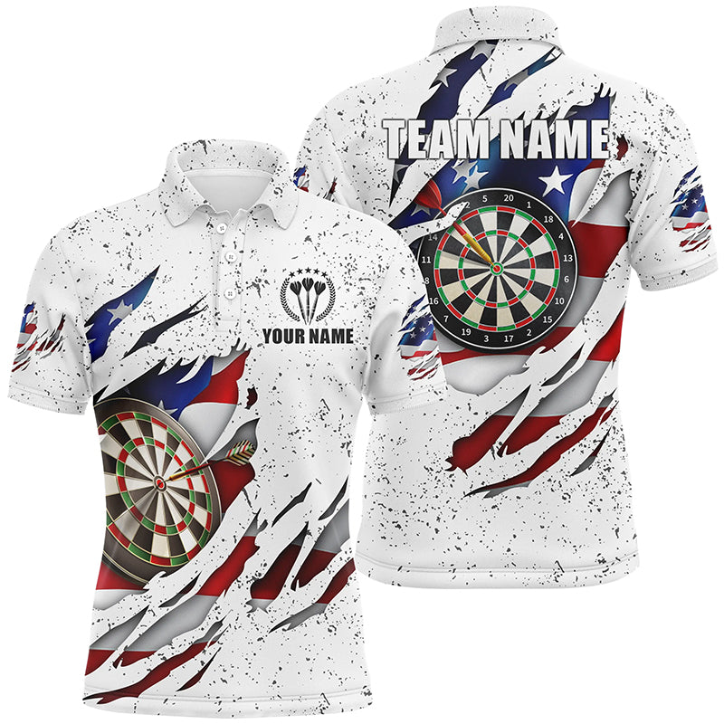 American Flag White Grunge Mens Dart Polo Shirts Custom Patriotic Dart Shirts For Men LDT0703