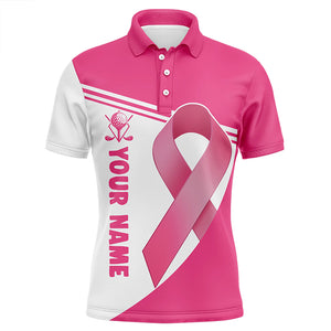 Breast Cancer Pink Ribbon Mens Golf Polo Shirts Custom Name Golf Shirts For Men Golfing Gifts LDT1351