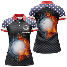 Load image into Gallery viewer, Fire And Water Golf Womens Polo Shirts, American Flag Golf Shirts For Women, Patriotic Gifts LDT0158
