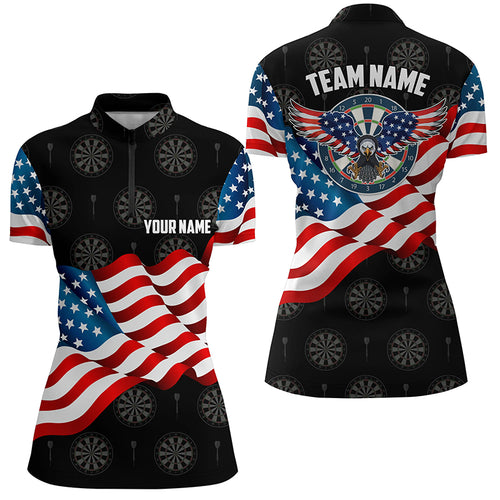 Waving American Flag Darts Quarter-Zip Shirt Custom Eagle Patriotic Womens Darts Jersey LDT0965