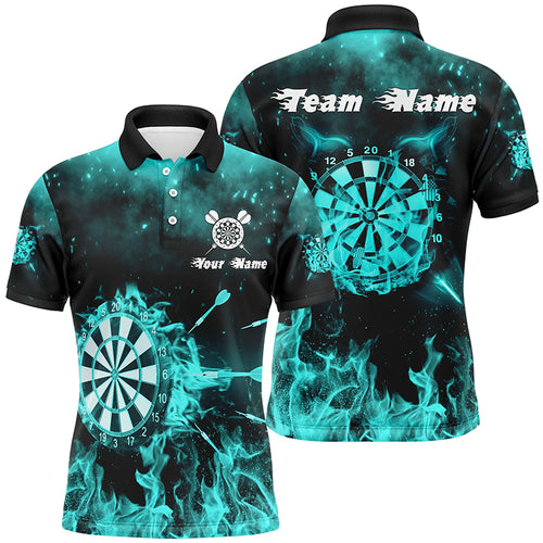 Turquoise Fire Flame Mens Darts Polo Shirts Custom Darts Shirt For Men Dart Jerseys LDT1379