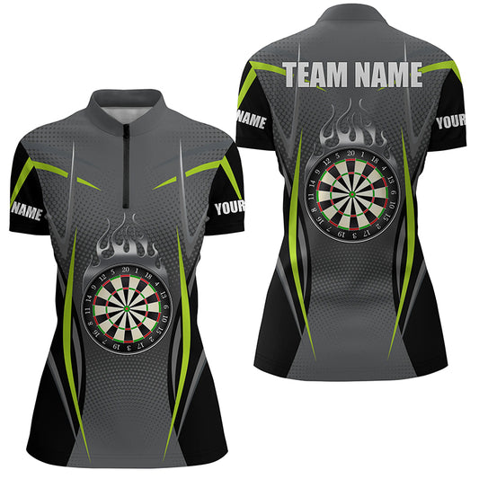 Green Grey Sports Style Darts Quarter Zip Shirt Custom Darts Shirt For Women Dart Jerseys LDT1383