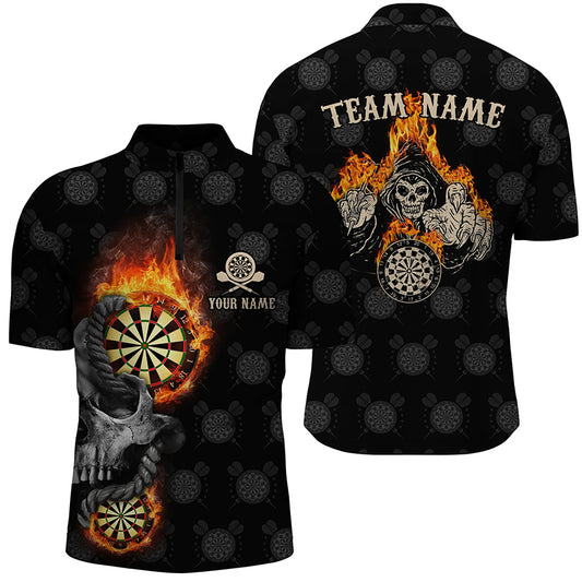 Personalized Darts Flame Skull Reaper Quarter-Zip Shirts Custom Crazy Darts Jersey For Men LDT0767