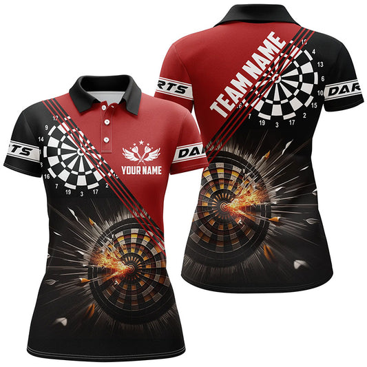 Black Red Darts Fire Personalized Womens Polo Shirt Custom Dart Jerseys For Women LDT0995